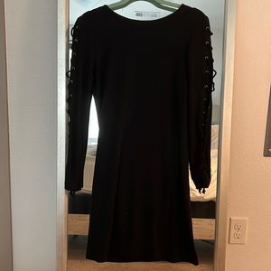 Cupcakes & Cashmere Mini Black Dress w Laced Sleeves